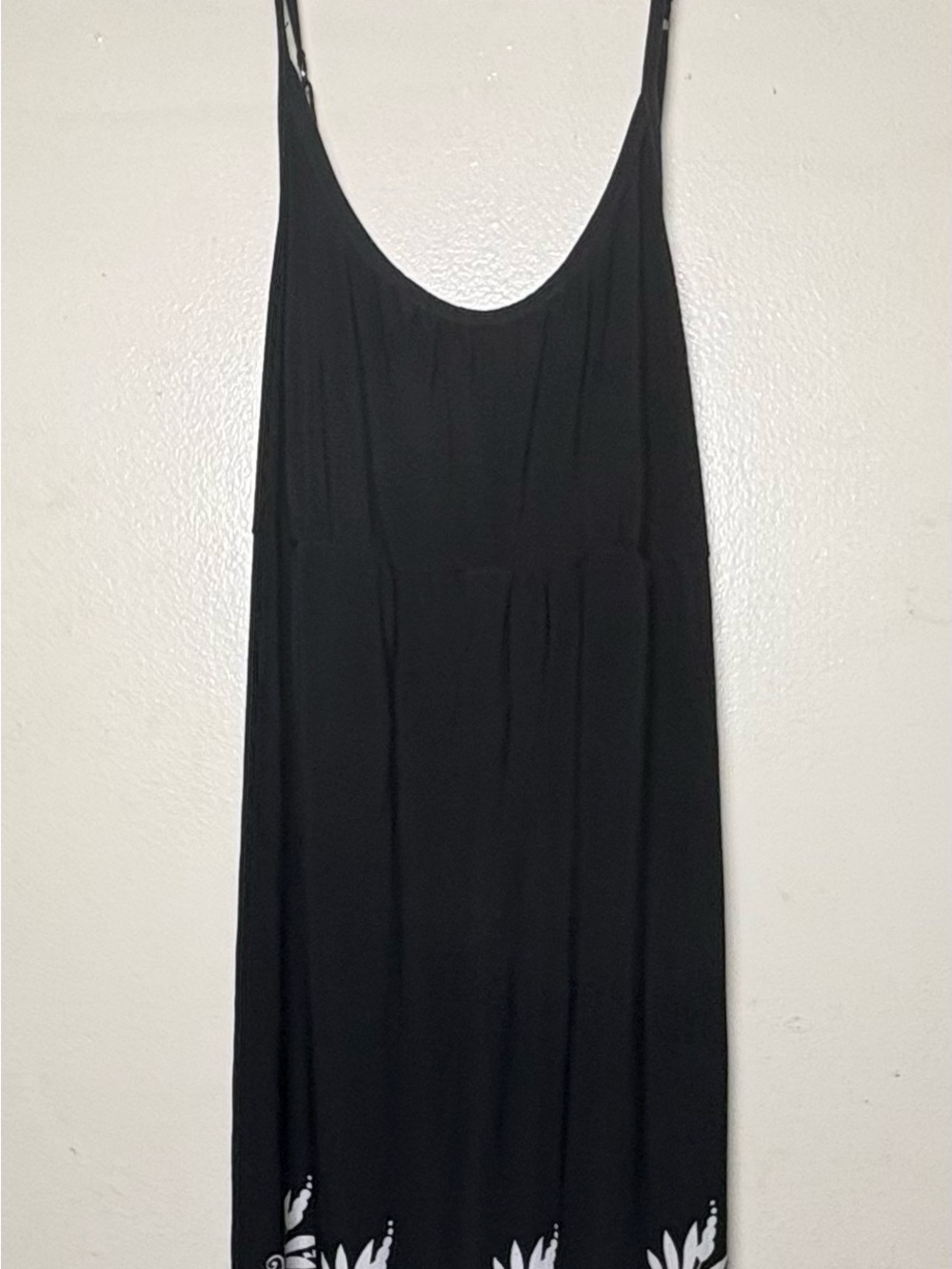Ambrielle Black Maxi Slip Dress with White Leaf Border